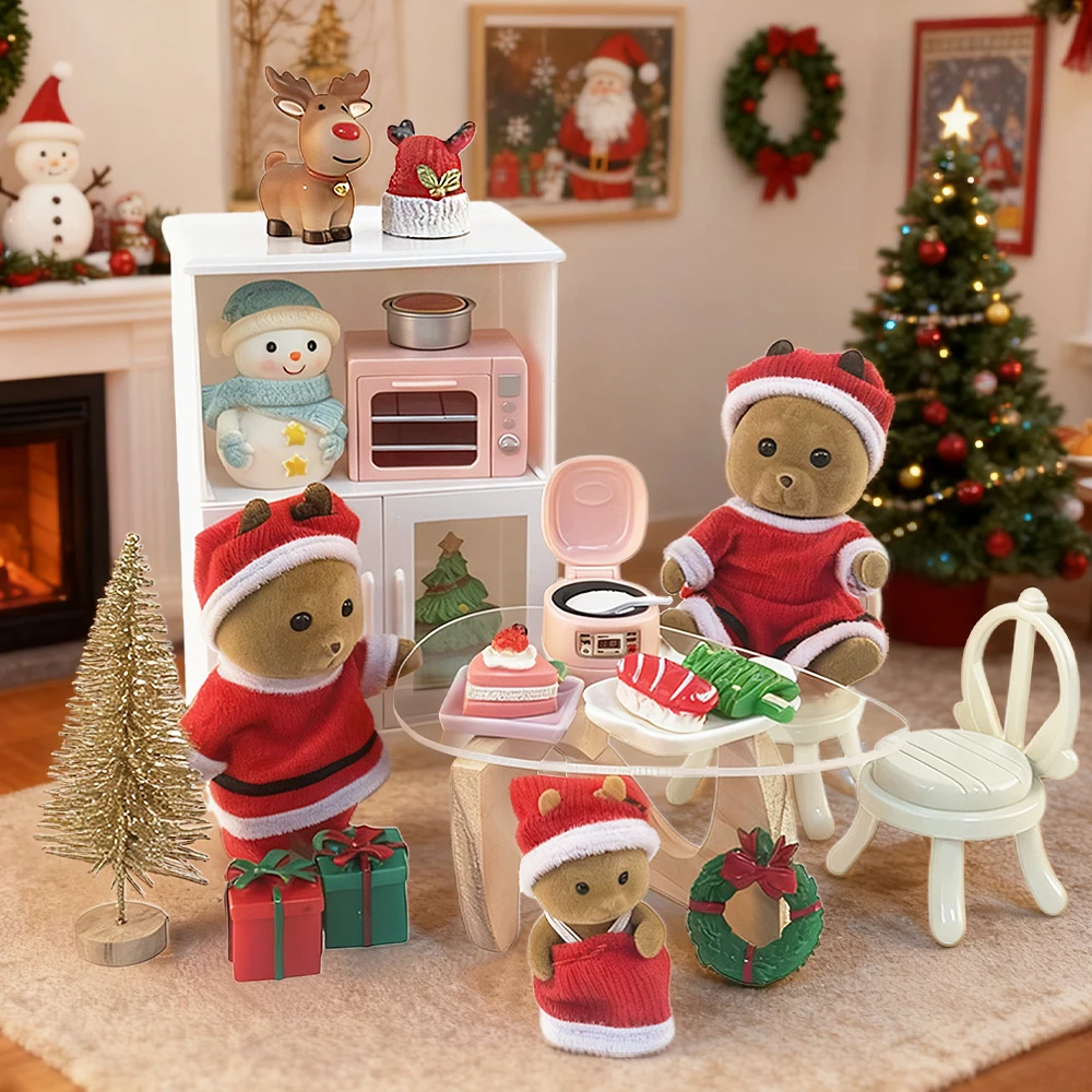 Miniatuurmeubilair 1:12 Rendier Familie Keukenset Bakkast Eettafel Kerst Thema Decoratie Poppenhuis Speelgoed