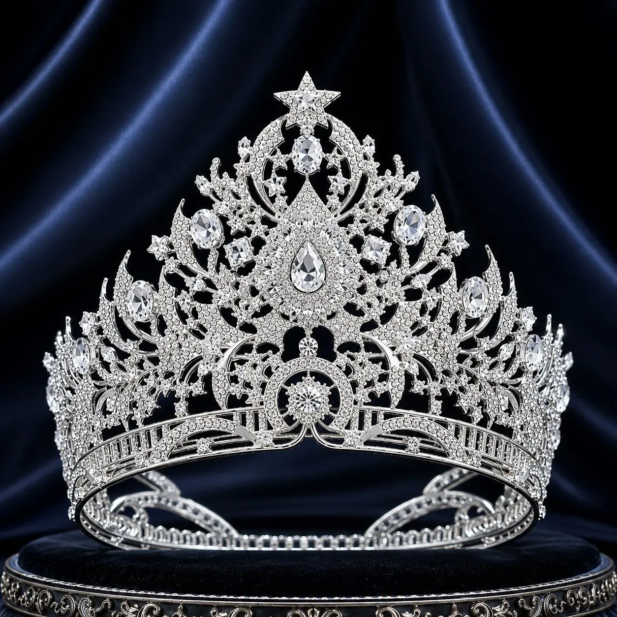 Baroque Round Crowns for Queens Royal Large Women Tiara Crown For Miss Universe Pageant Party Prom Bride Wedding Hair Headdress