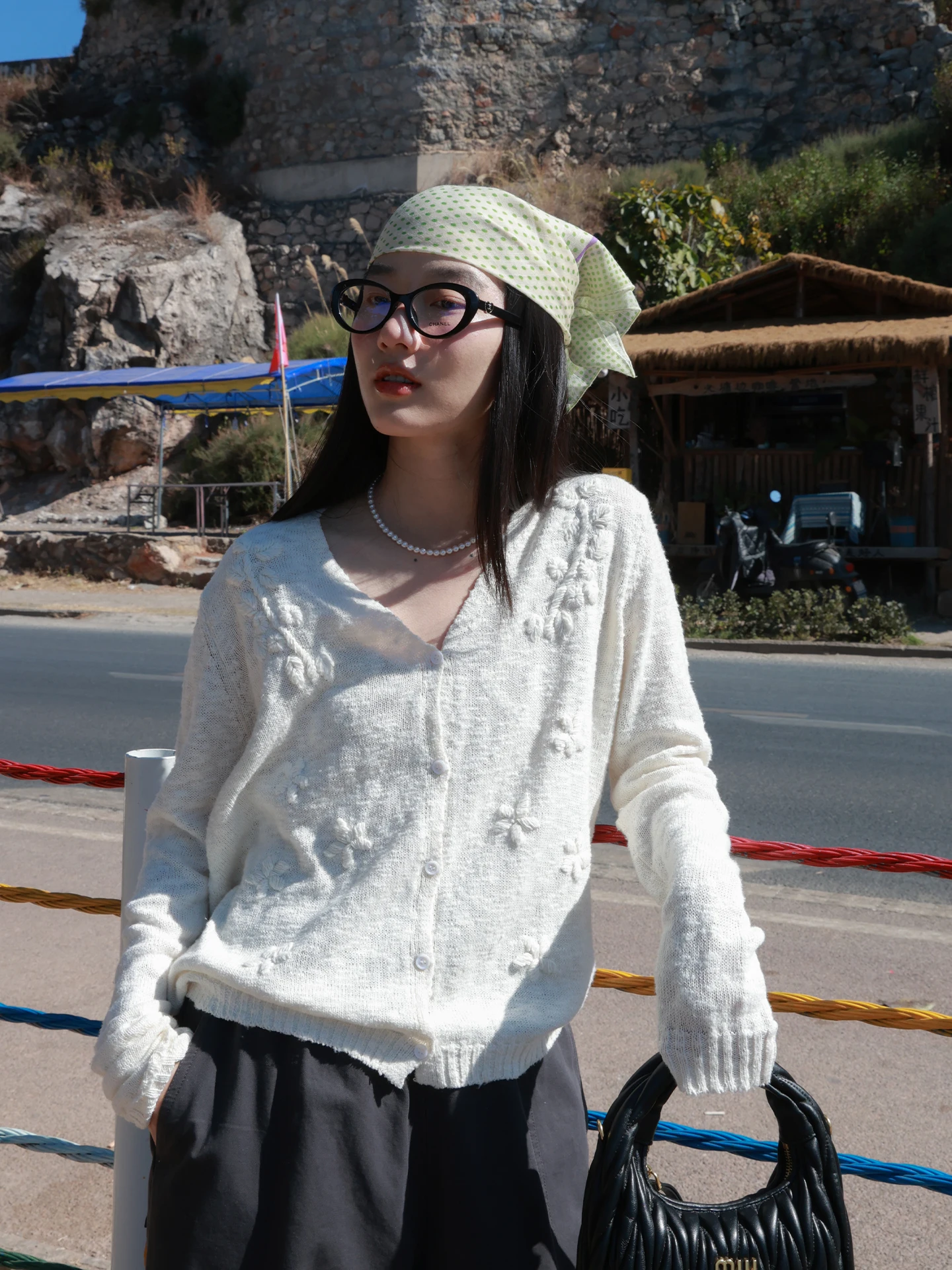 

Loose Knitted V-Ne Long Sve Women's Open Cardigan Spring 2026 Dwind Embroidered Cotton Blend Comfortable Fit Top