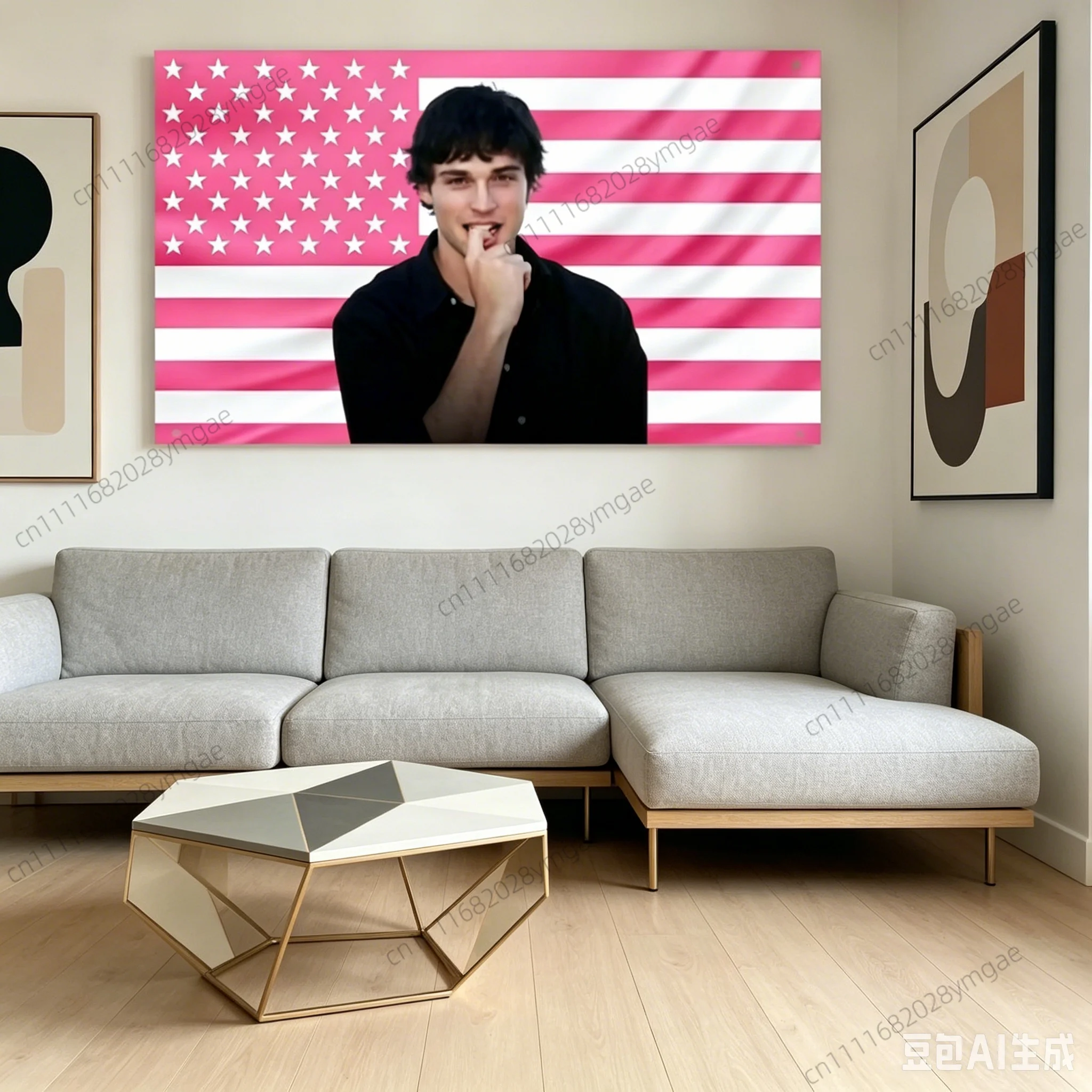 Tapiz decorativo único — T-Tom Welling (Rosa) — Tapiz de pared con diseño de la bandera estadounidense — Decoración estética para dormitorio — Banner de tela de fondo