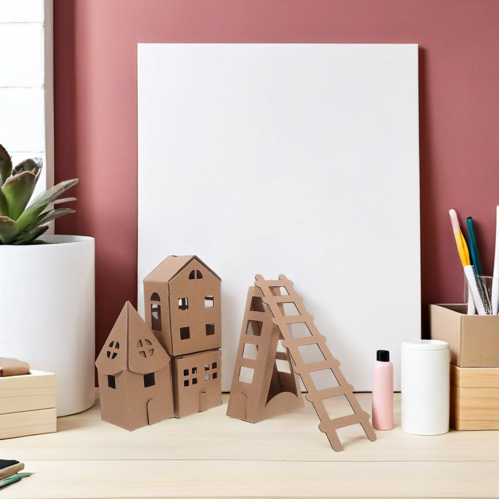 1 Set Kinder-Kartonhaus Miniatur-Bausatz für Kinder DIY Bastelaktivität Heim- und Schulprojekte Tragbares Spielhaus Dekoration