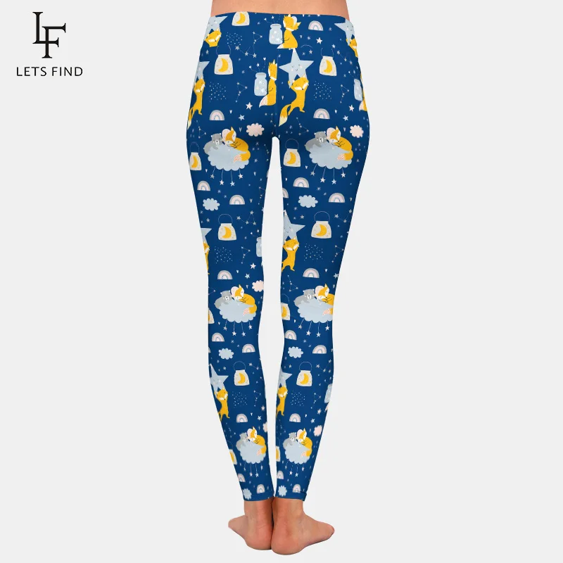 LETSFIND – legging taille haute imprimé renard, pantalon à la mode pour femmes, haute qualité, soie de lait, décontracté, bleu