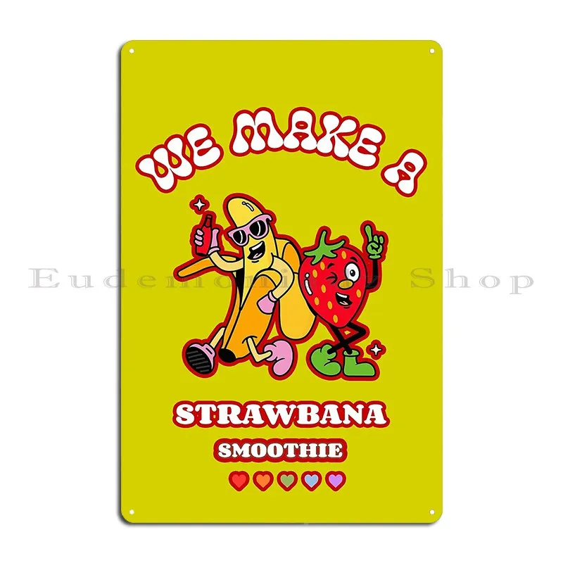 Strawberry Banana Smoothie Drink Recipe Metal Plaque Poster Wall Cave Cinema Kitchen Character Party Tin Sign Poster