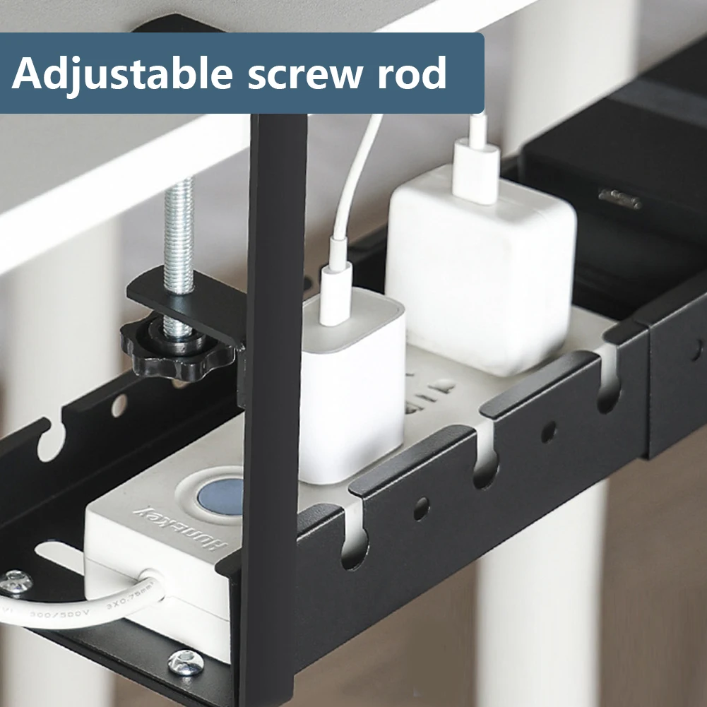 Under Desk Cable Management Tray Clamp Mounted Under Desk Cable Shelf Heavy Duty Cable Storage Rack for Cords Wires Power Strip