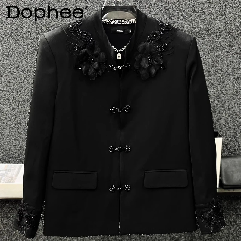 

Мужские весенне-осенние новые пиджаки с цветочным принтом 202, модные красивые пальто на заказ, высококачественные пиджаки с вышивкой из бисера и воротником-стойкой