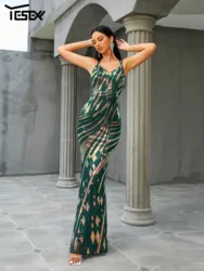 Yesexy New Spaghetti Geometric Sequin Mermaid Green Evening Dress Elegant Party Dresses For Women 2023 Formal Occasion Vestidos