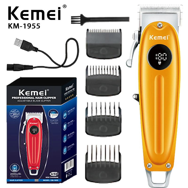 Kemei barber professional hair trimmer for men rechargeable hair clipper cordless electric beard hair cutter machine kit KM-1955