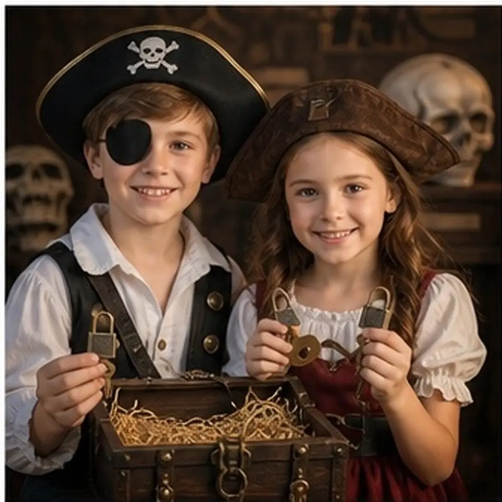 Vintage Metal Pirate Treasure Chest Locks – 10-Piece Mini Lock Set with Keys for Halloween & Play Storage