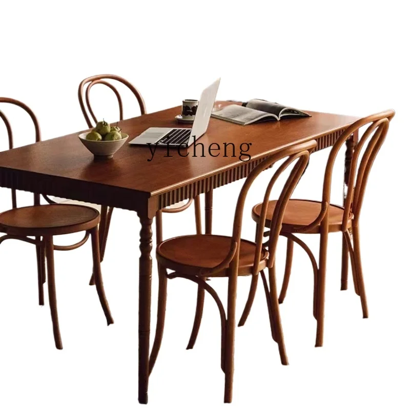 

ZF Antique Solid Wood Dining Tables and Chairs Set Living Room Retro Rectangular Coffee Shop Table