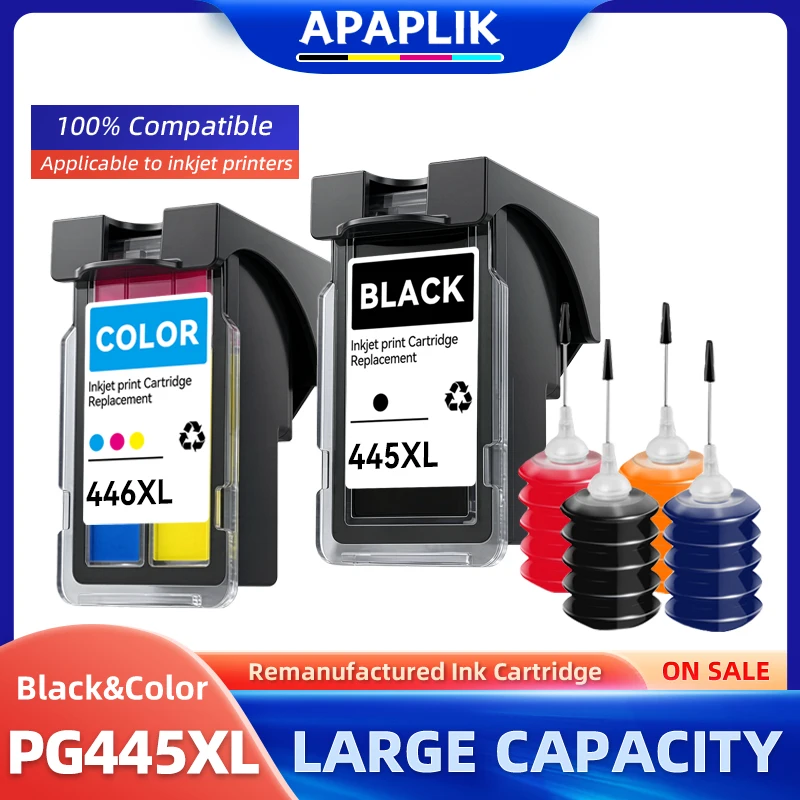 For Canon Printer 445XL 446XL Black and Color Ink Cartridge Pixma TS3140 MG2942 MG2944 MG2440 PG445 CL446 Cartridge Refill Kit