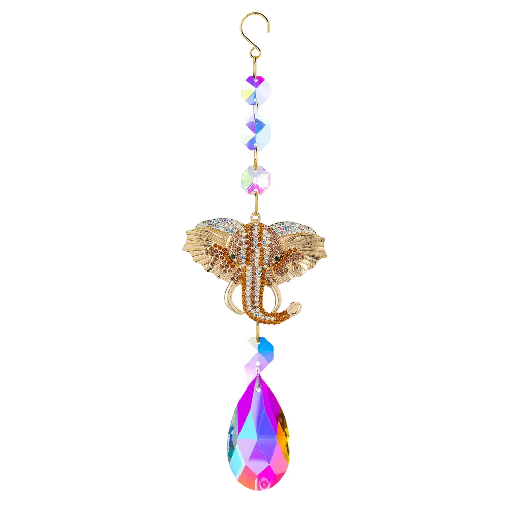 Elephant Sun Catcher for Window Sill Porch Hanging Garden Decor 22cm Height with Sparkling Multi Faceted Beads