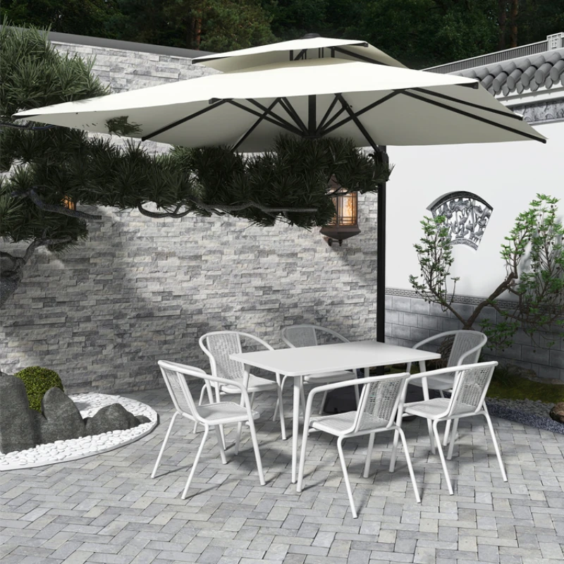 Outdoor Dining Table and Chairs Courtyard White Long Square Table Outdoor Casual Salon De Jardin Garden Furniture Sets WK50HY