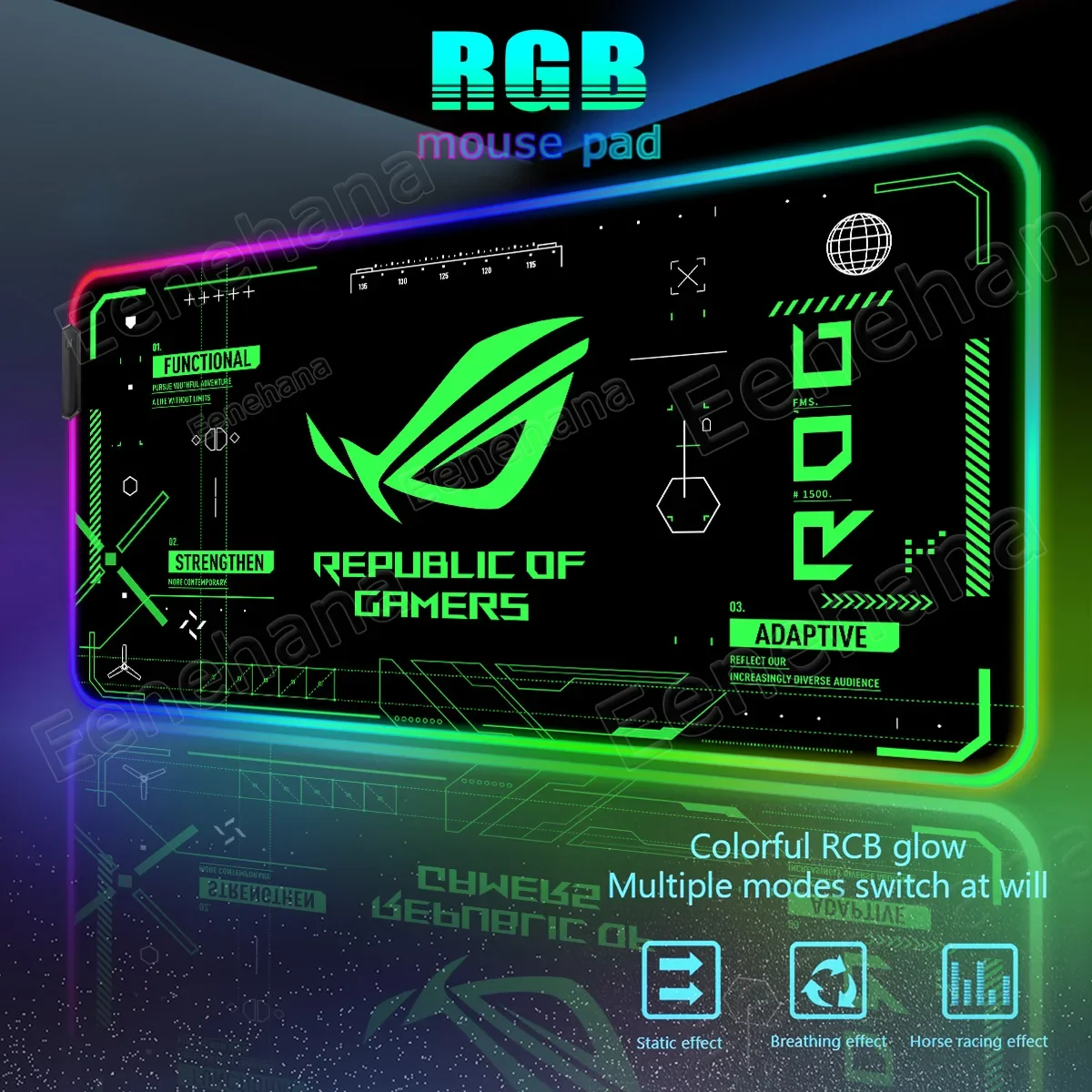 

RGB Luminous ASUS Large PC Gaming Mouse Pad Black-green Desk Accessories LED XXL ROG Keyboard Extended Pads Backlight Cool Mats