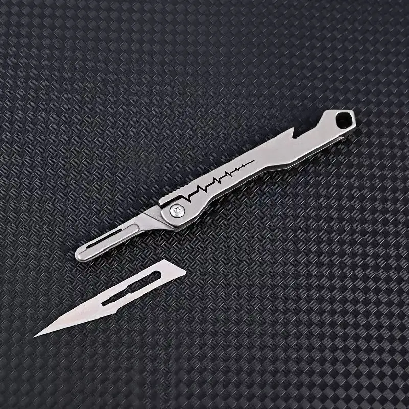 EDC Titanium Alloy Mini Folding Knife Sharp Utility Knife Interchangeable Blade Carry-on Unpacking Express Keychain Knife Gift