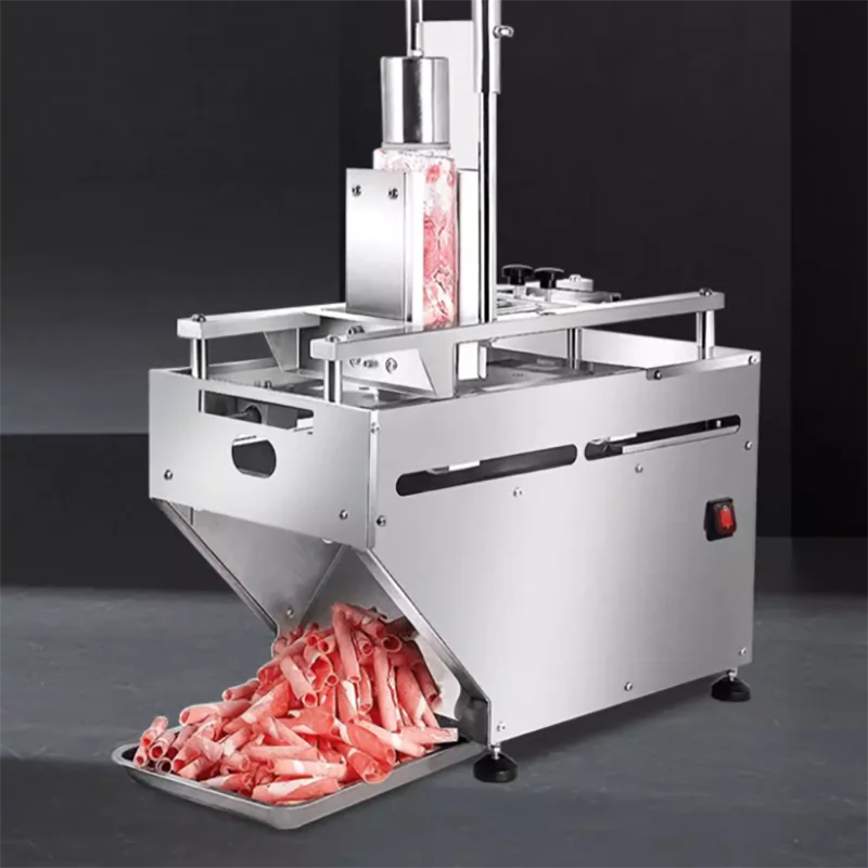 Double Tube Automatic Slicer, Commercial Fat Beef Slices, Lamb Meat, Stainless Steel Frozen Meat Slicer
