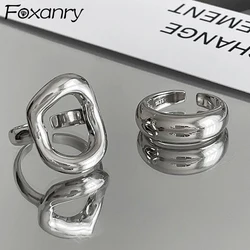 FOXANRY Minimalist Silver Color Engagement Rings for Women Couples New Fashion Creative Hollow Irregular Geometric Party Jewelry