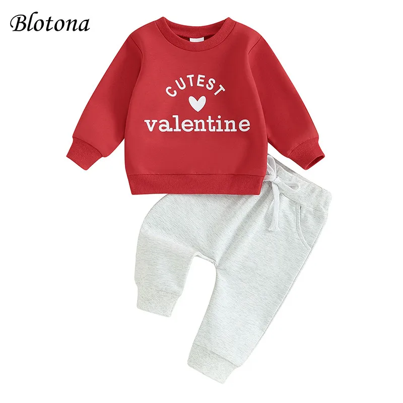 

Blotona Baby 2Pcs Valentine’s Day Outfits Long Sleeve Sweatshirt + Solid Color Trousers Set Infant Clothes 3Months-3Years