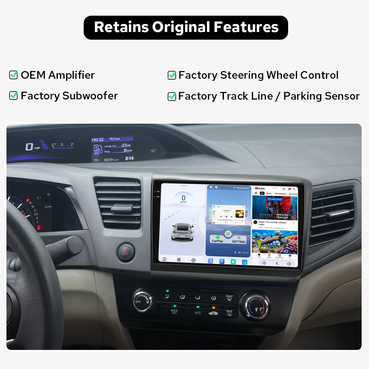 وحدة رأس راديو ستيريو للسيارة مقاس 9.5 بوصة Ultra 2K لهوندا سيفيك 2012-2015 2000x1200 وذاكرة وصول عشوائي 12 جيجابايت وذاكرة قراءة فقط 256 جيجابايت أندرويد Auto & CarPlay #4