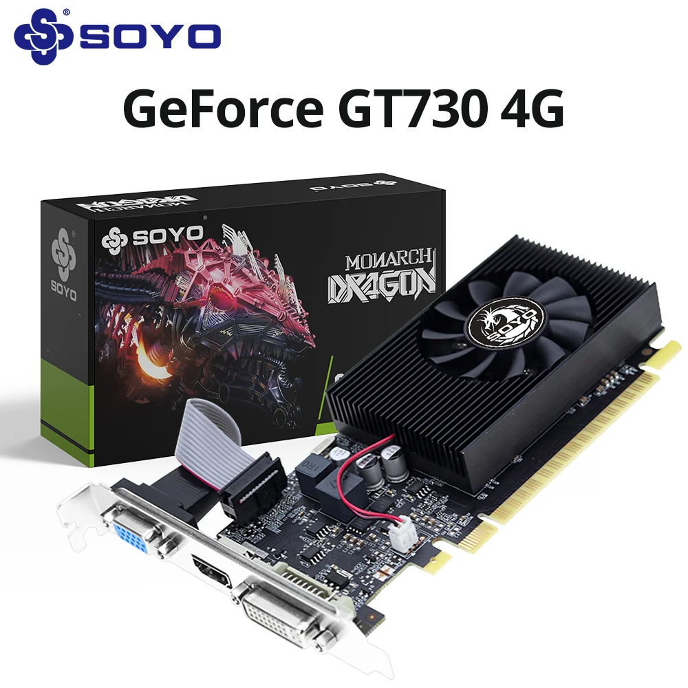 SOYO Geforce GT730 4GB 그래픽 카드 GDDR3 GPU 128Bit HDMI 호환 VGA DVI PCI-E 3.0 데스크탑 컴퓨터용 비디오 카드
