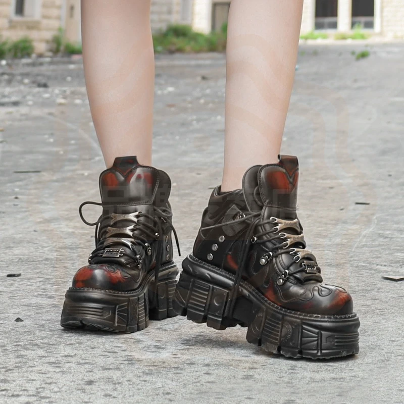 Punk Style Women's Shoes Exquisite Flame Platform Motorcycle Boots for Woman Fashion Casual Shoes Designer Shoes Botas De Mujer
