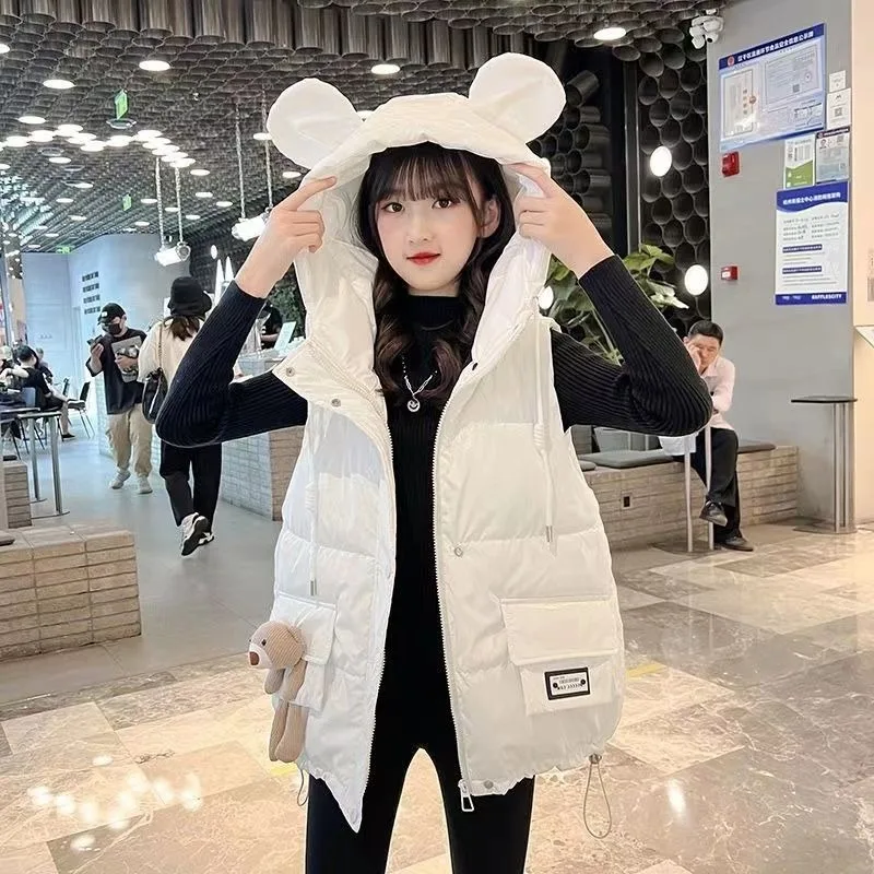 

2025 New Girls' Down Cotton Vest Stylish Kids' Outdoor Gym Vest for Medium Large Children Autumn Winter Thermal Insulated Coat