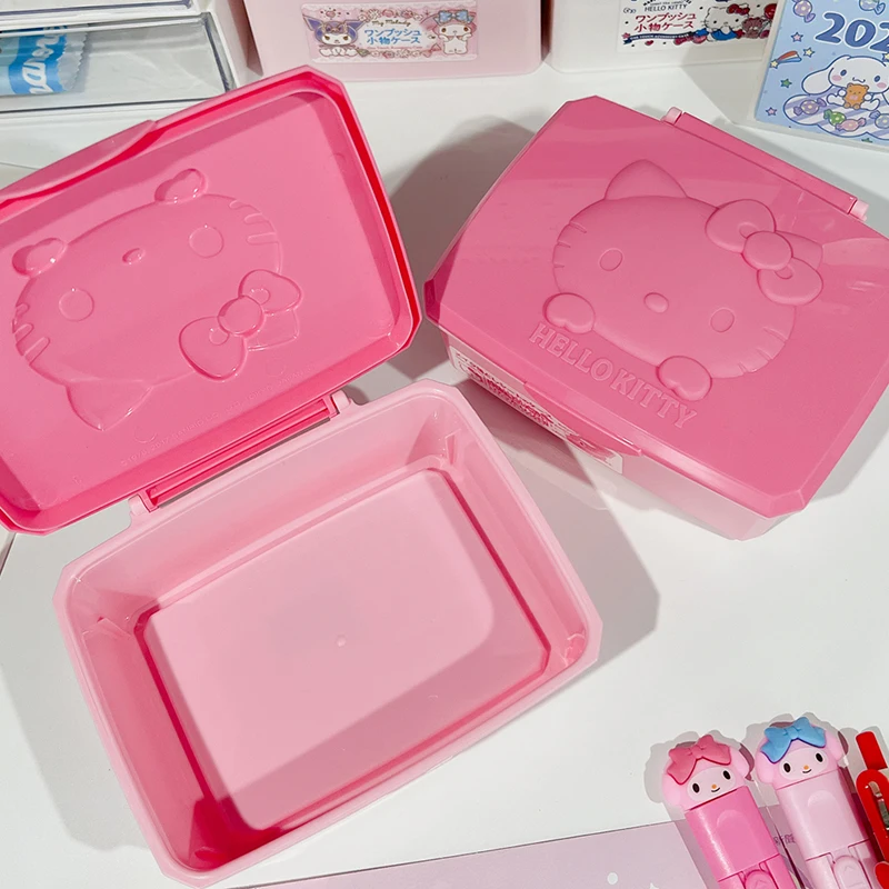 Sanrio Hello Kitty Storage Box Cartoon Melody Kt Cat Flip Cover Cotton Swabs Cotton Pads Stationery Jewellery Organisation Gifts