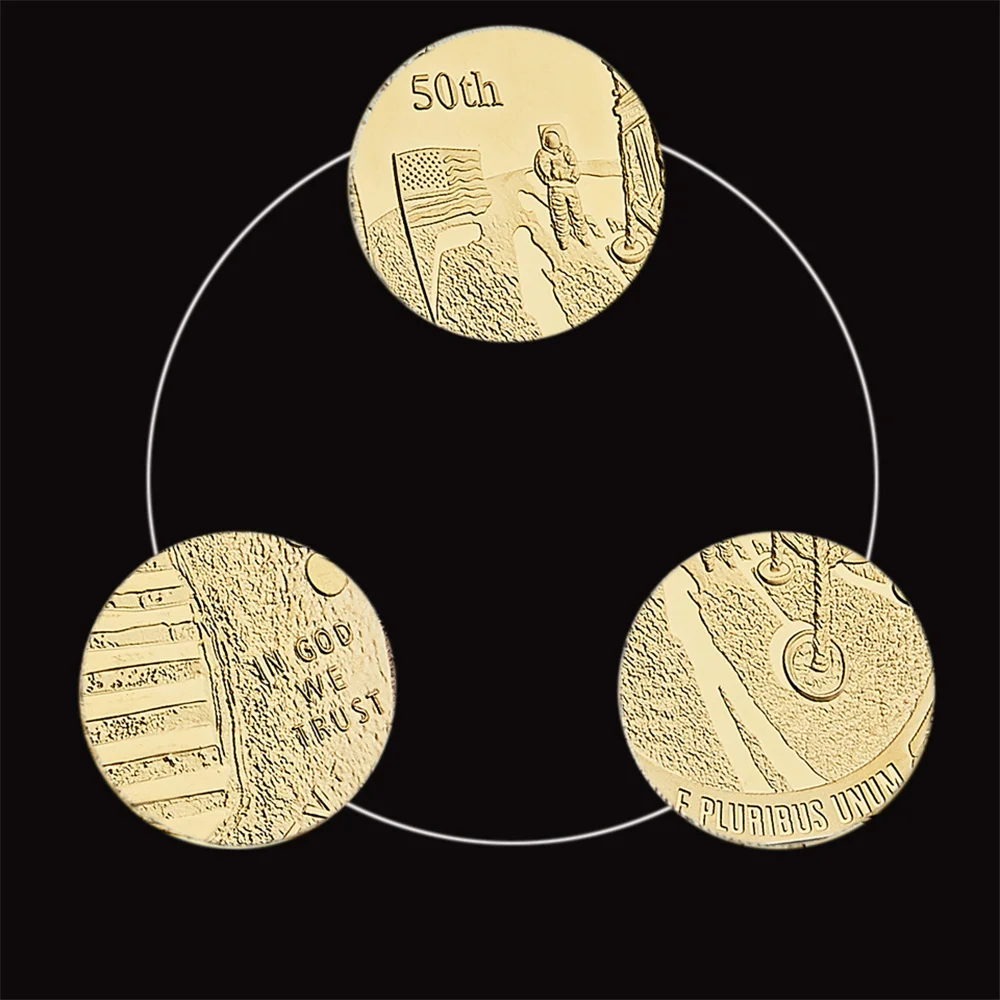 عملة معدنية قابلة للتحصيل مطلية بالذهب ، هبوط على القمر ، جيميني ، أبولو ، ه بلوريبوس ، أونوم في الله لدينا الحرية ، هبوط القمر #6