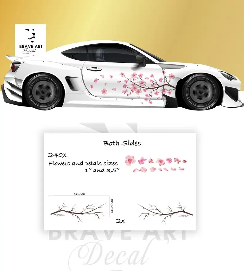 Sakura Cherry Blossom Car Livery, Japanese Theme Side Car Vinyl Livery, Universal Size, Large Vehicle Graphics, Car Livery