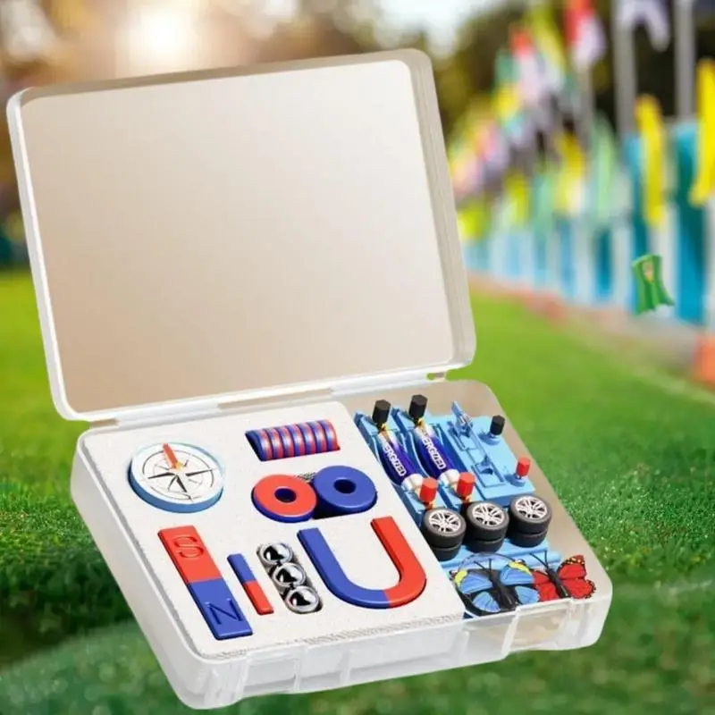 1 Set Educational Experiment With Bar Ring Horseshoe U Shape Magnets And Compass STEM Physics Science Magnet Kit For Kids