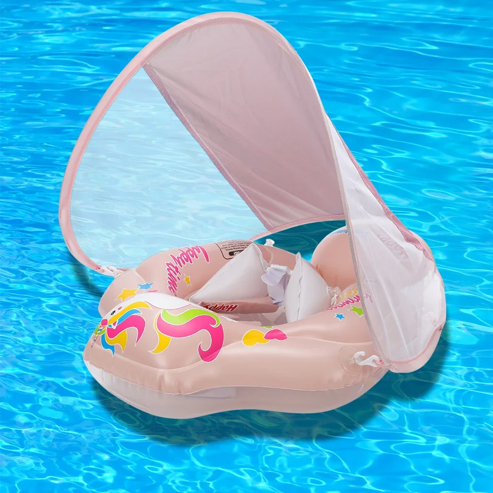 Baby Swimming Ring Inflatable Swim Ring with Sunshade Beach Water Toys Baby Pool Toy Infant Floating Ring for Kids Toddlers
