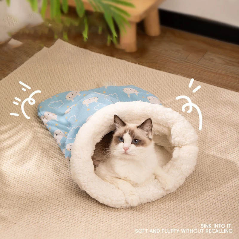 

Soft Comfortable Self Warming Cat Bed Cuddly Thickened Warm Pocket Type Cat Sleeping Bag Kitten Accessories