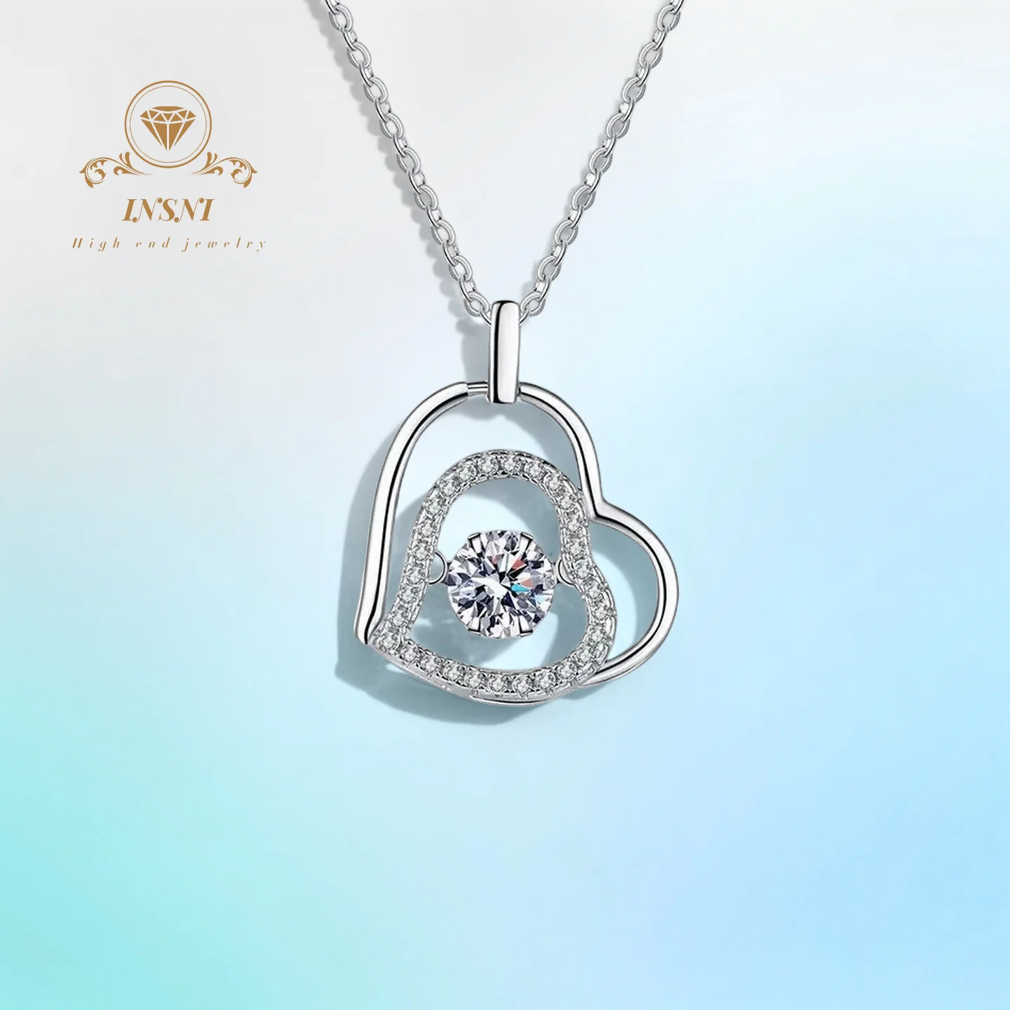 

0.5CT D Color Moissanite Heart-to-Heart PT950 Plated S925 Sterling Silver Pendant Women's Necklace Certified Valentine's