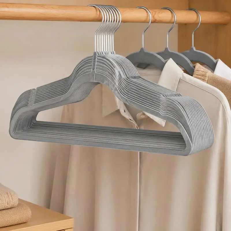 Lot de 20 cintres en velours gris, surface antidérapante, rangement vêtements placard, expédition depuis l'entrepôt local