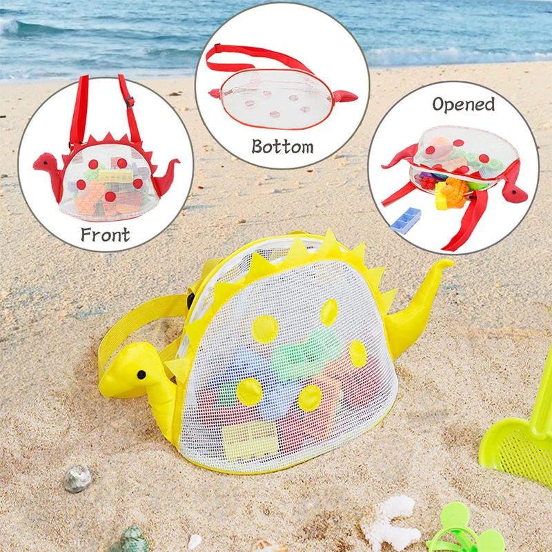 Fashion Colorful Mesh Beach Bag Sea for Kids Dinosaur Sea Shell Bag Beach Toys Storage Bag Adjustable Small Mesh Bag with Zipper