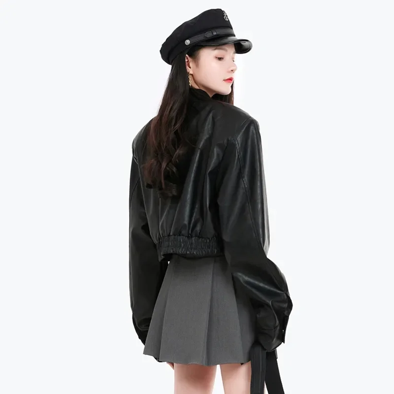 Femmes coréennes mode Faux cuir haut 2025 dames manches longues veste en cuir PU printemps automne femme décontracté court manteau en cuir