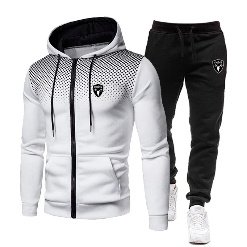 Men's Sports Suits Fashion Zipper Jackets Pants Sets Spring Autumn Fleece Hoodies Sweatpants Nobis Fitness Workout Sportswear ﻿