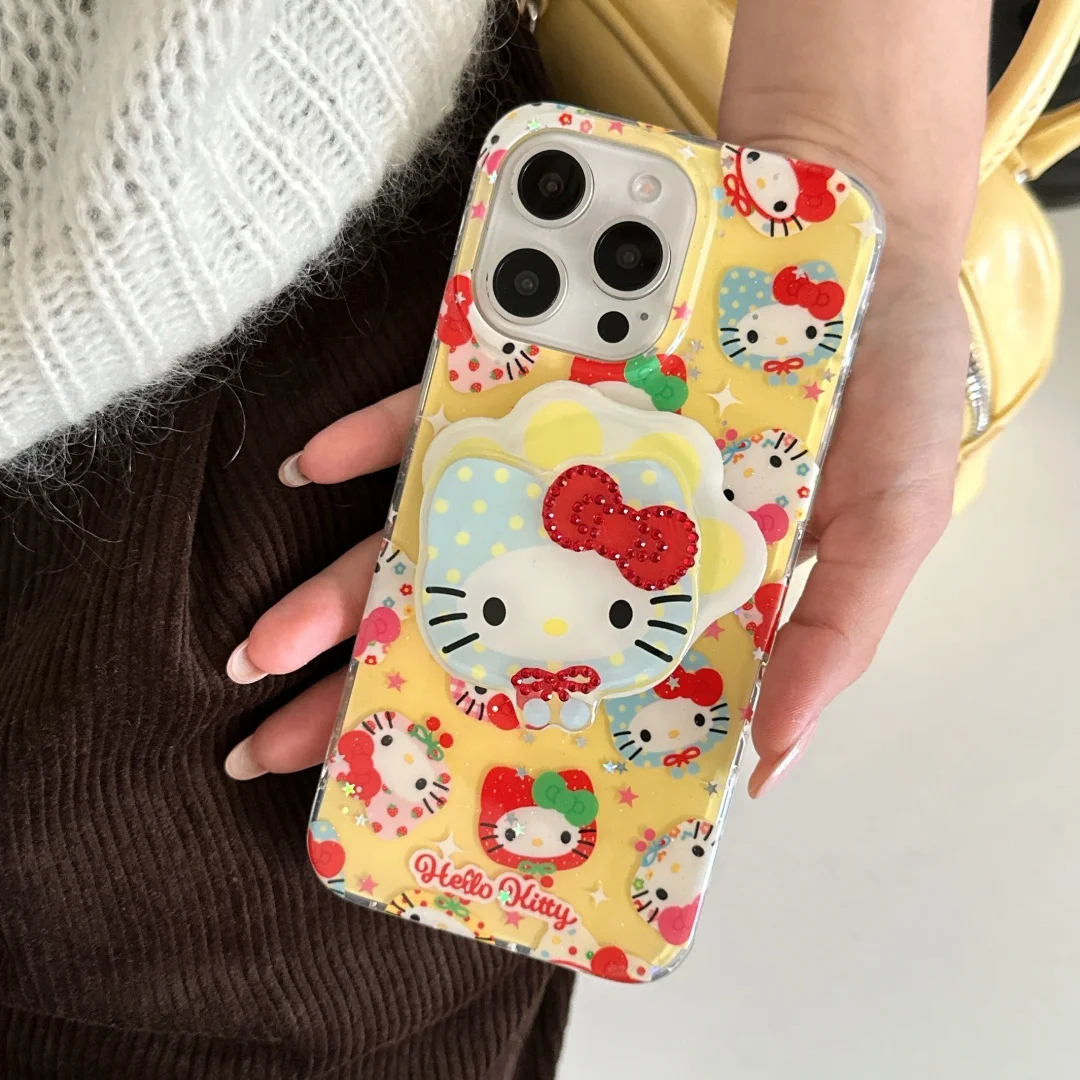 

Cartoon Cute strawberry hellos kittys with stand Magsafe Magnetic Phone Case For iPhone 17 16 15 14 13 12 Pro Max Cover﻿