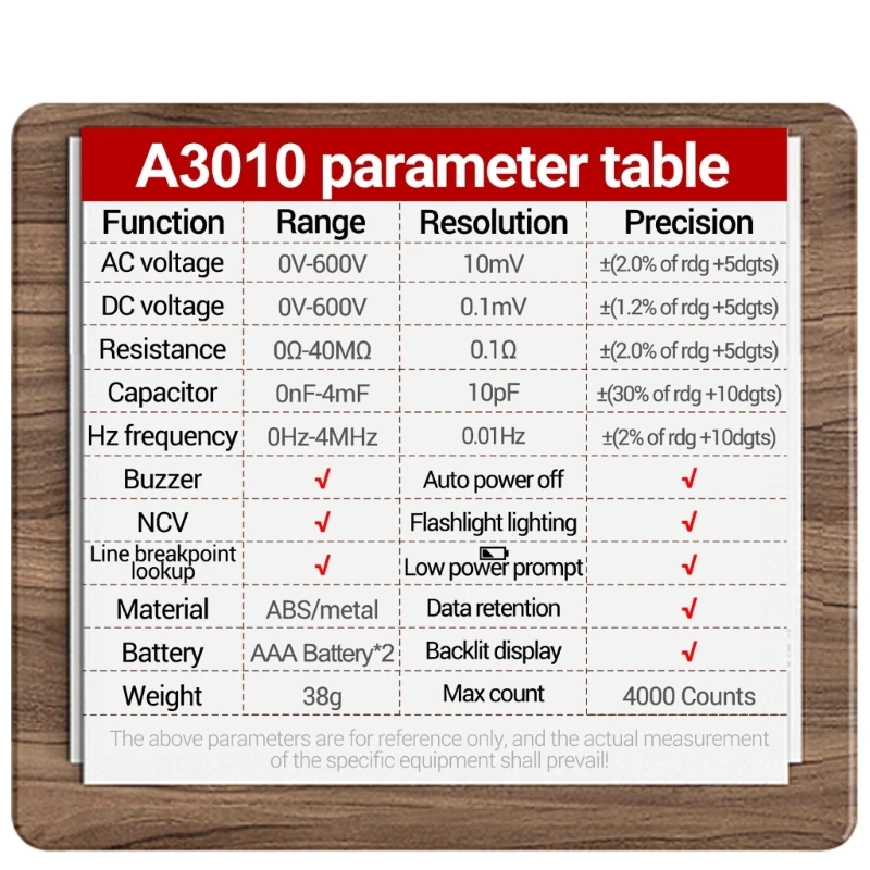 ANENG A3010 Multimetr Tester 2 w 1 Cyfrowy miernik napięcia pióra 4000 uncji dla pojemności z funkcją latarki