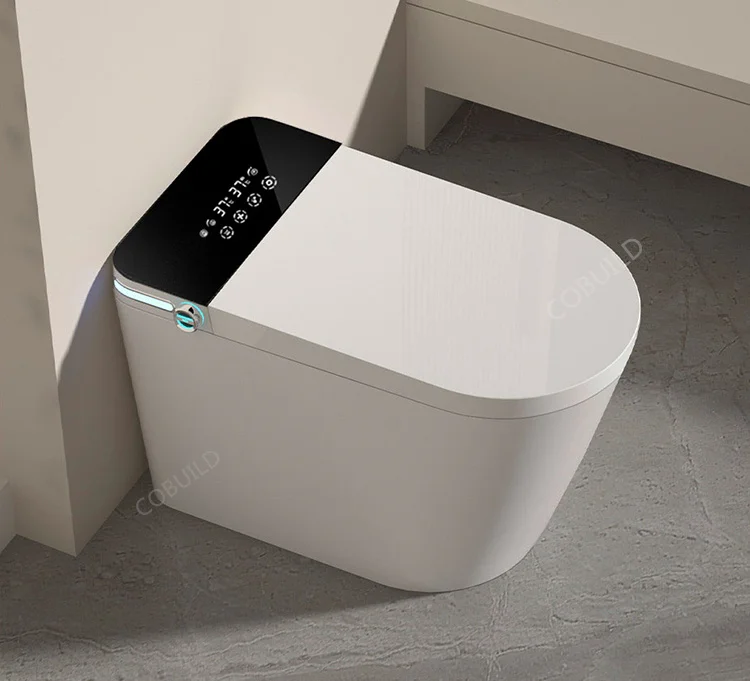 Smart Toilet Bidet Digital Display Freestanding Tankless Design Automatic Flush Remote Control Function Elongated Bowl Shape