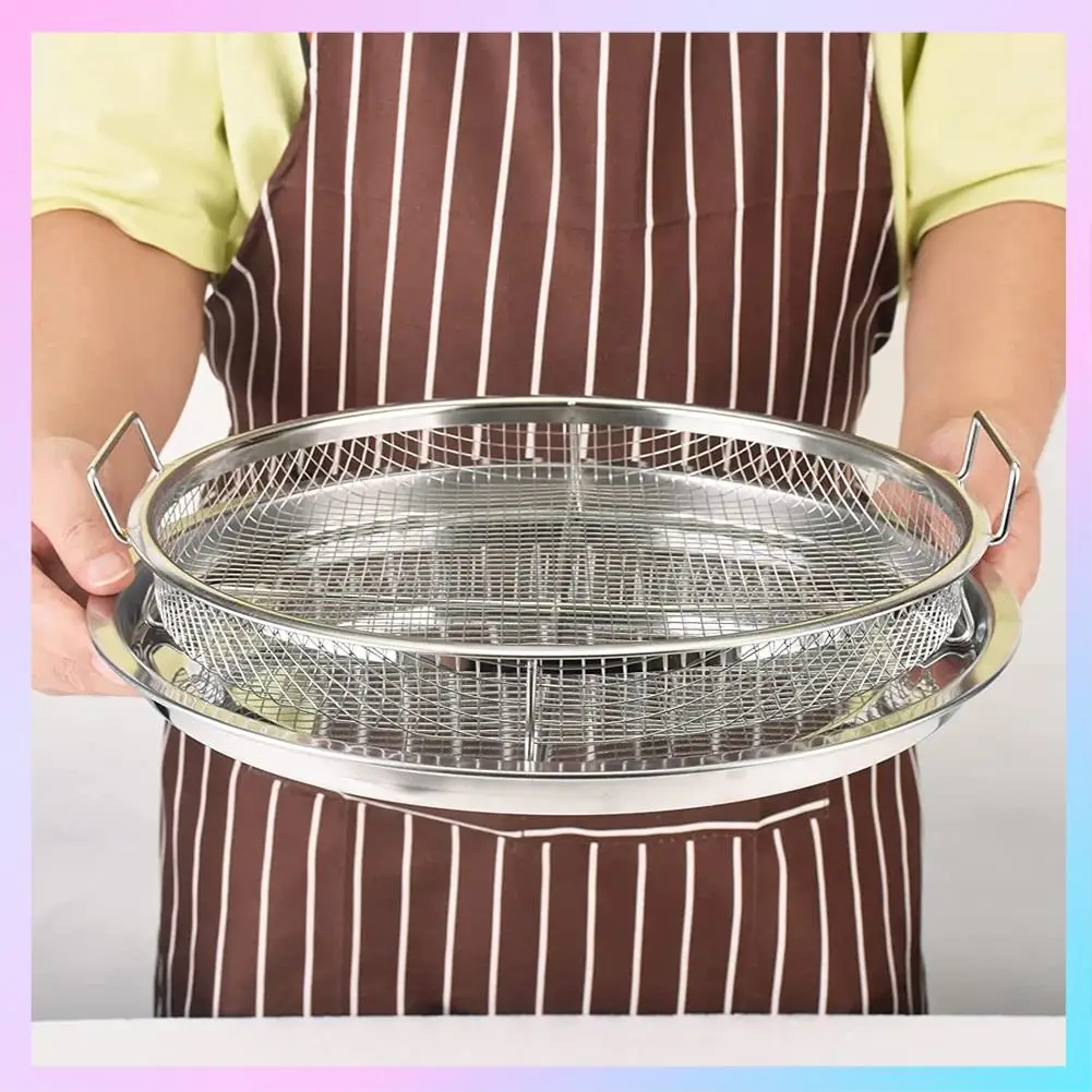 ABRG-2 قطعة سلة مقلاة هوائية مستديرة من الفولاذ المقاوم للصدأ للفرن، صينية هش وسلة 13 بوصة، مجموعة سلة شبكية للفرن