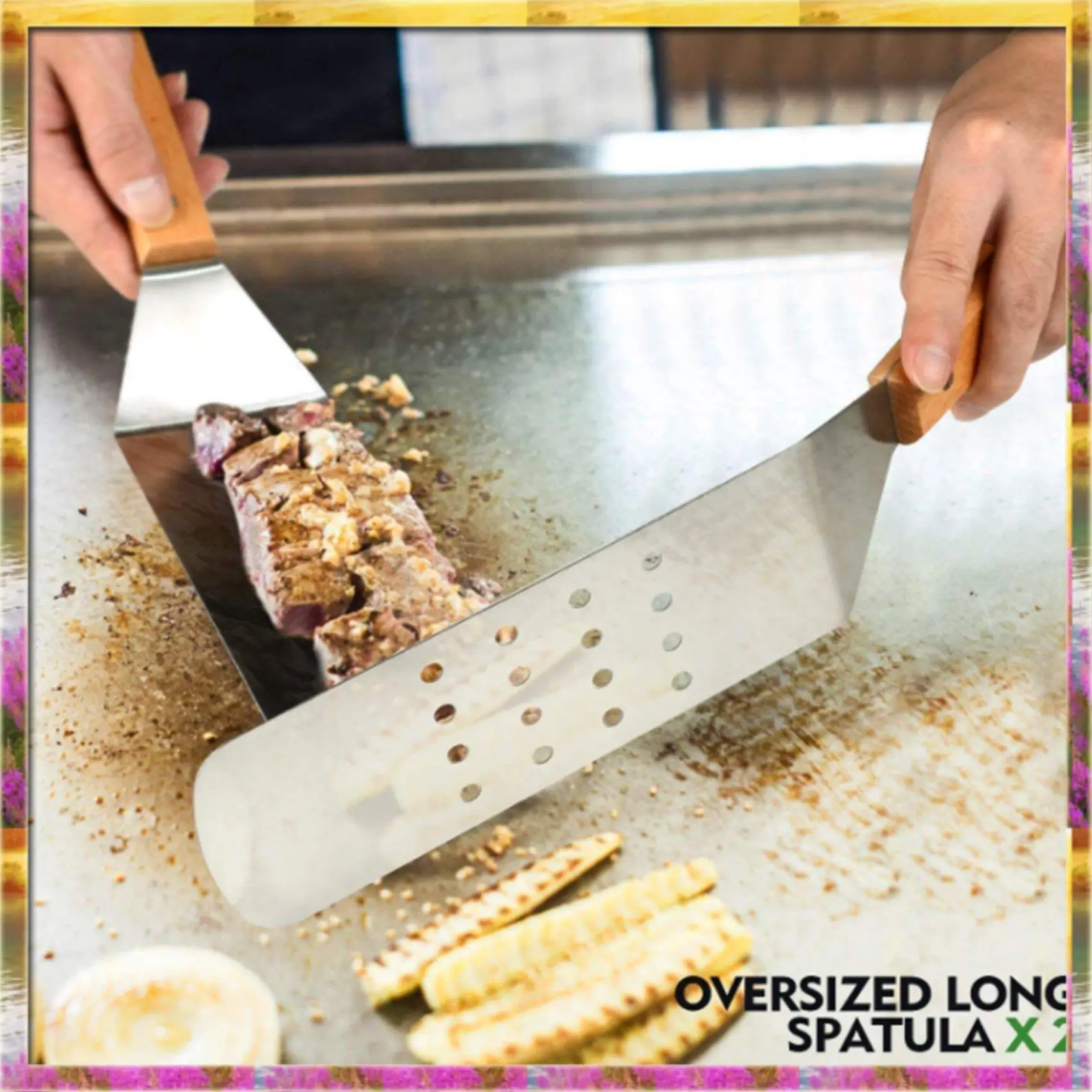 【AB07 Price 】Stainless Steel Burger Spatula,Square Spatula Cooking Scraper Hamburger Turner With Wooden Handle For Barbecue, Ste