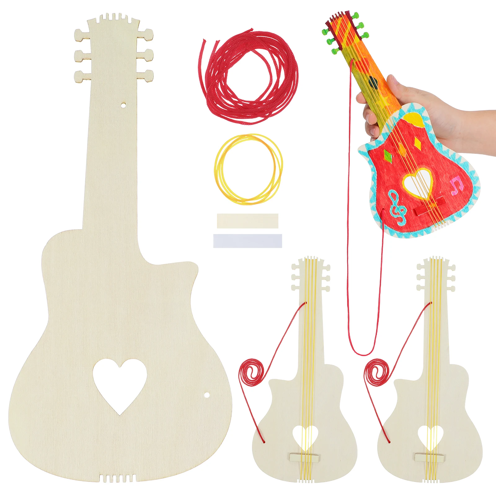 

4pcs Wooden Guitar For Kids Diy Painting Craft Mini Beginner Small Friendly Design Music Home Kindergarten Use