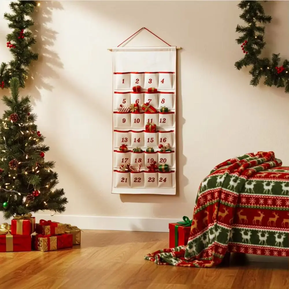 With 24 Pockets Christmas Wall Hanging Storage Pouch Numbered Good Load-bearing Christmas Countdown Calendar DIY Space-saving