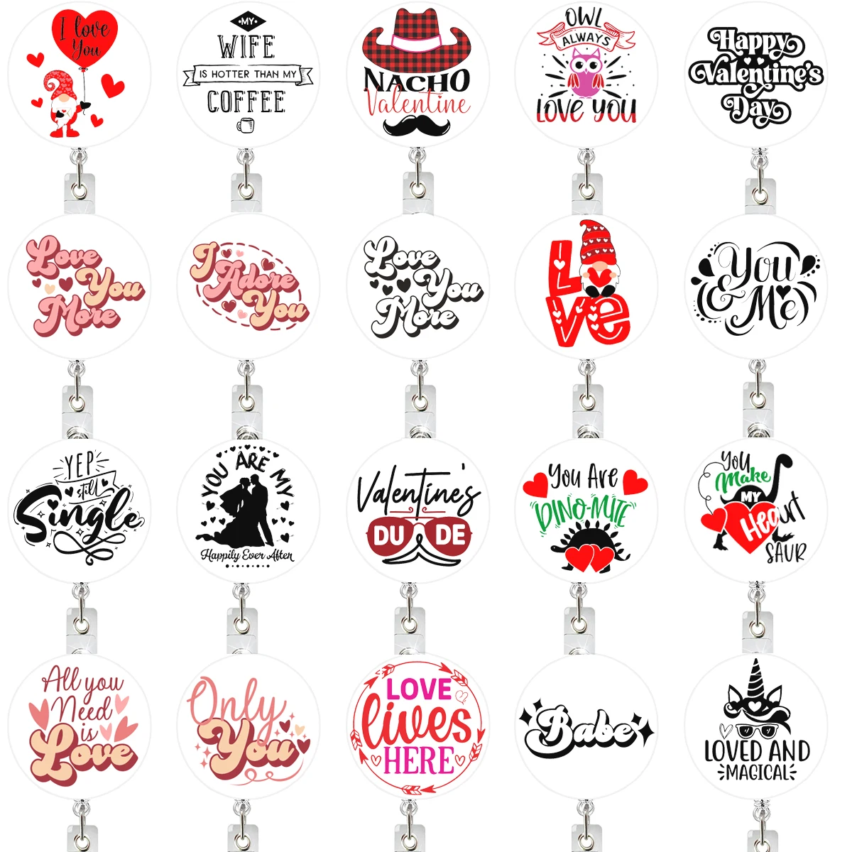 20 Pcs/set Valentine's Love Gnomes Babe Badge Reels Badge Holder Retractable ID Card Alligator Clips Name Holder