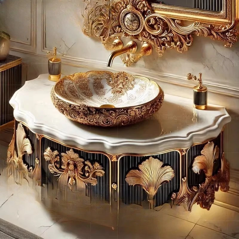 French luxury, home vanity, European bathroom cabinet marble