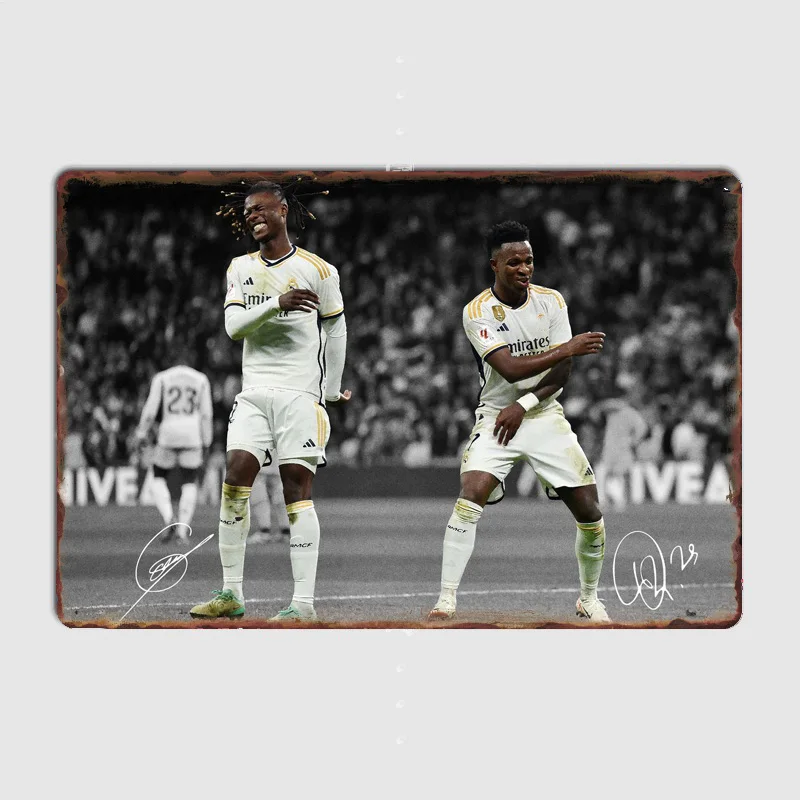 Eduardo Camavinga and Vinicius Junior Football Player Poster Metal Sign Football Clubs Tin Custom Bar Home Wall Decor Room Decor