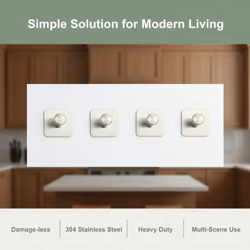 Stainless Steel Wall Mounted Towel Holder Hooks Rustproof Heavy Duty Adhesive Coat Rack for Bathroom Kitchen Entryway Storage