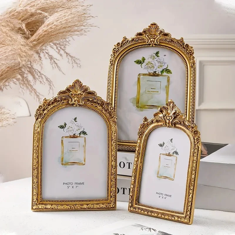 Golden Cadre Vintage Frame Retro Golden Decor Ramka na zdjęcia do wyświetlania zdjęć, rocznica ślubu, świąteczny prezent walentynkowy