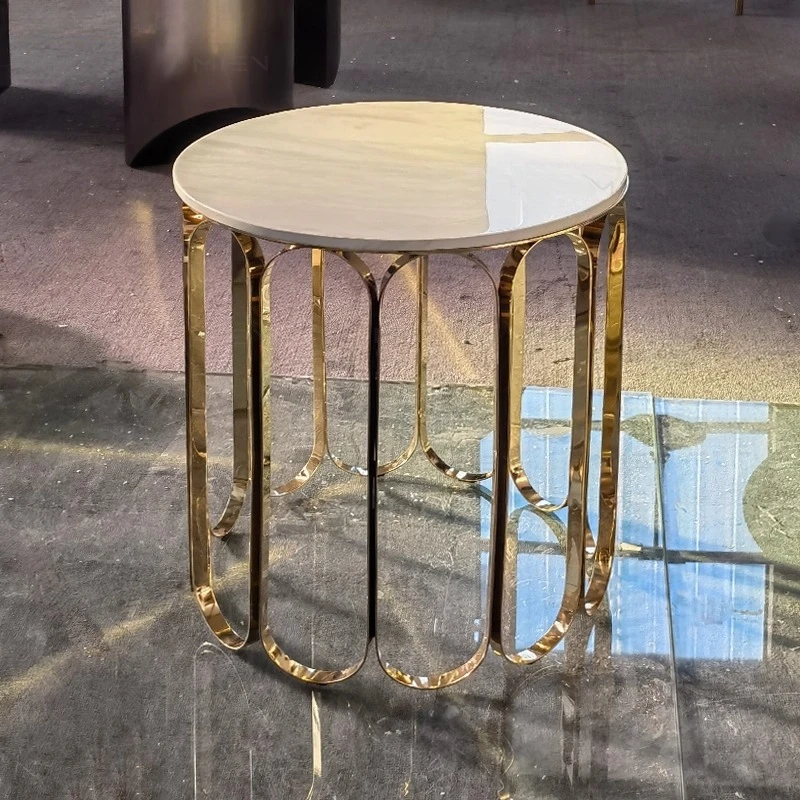 Italian light luxury stainless steel sofa side few living room villa marble side table modern art round corner few