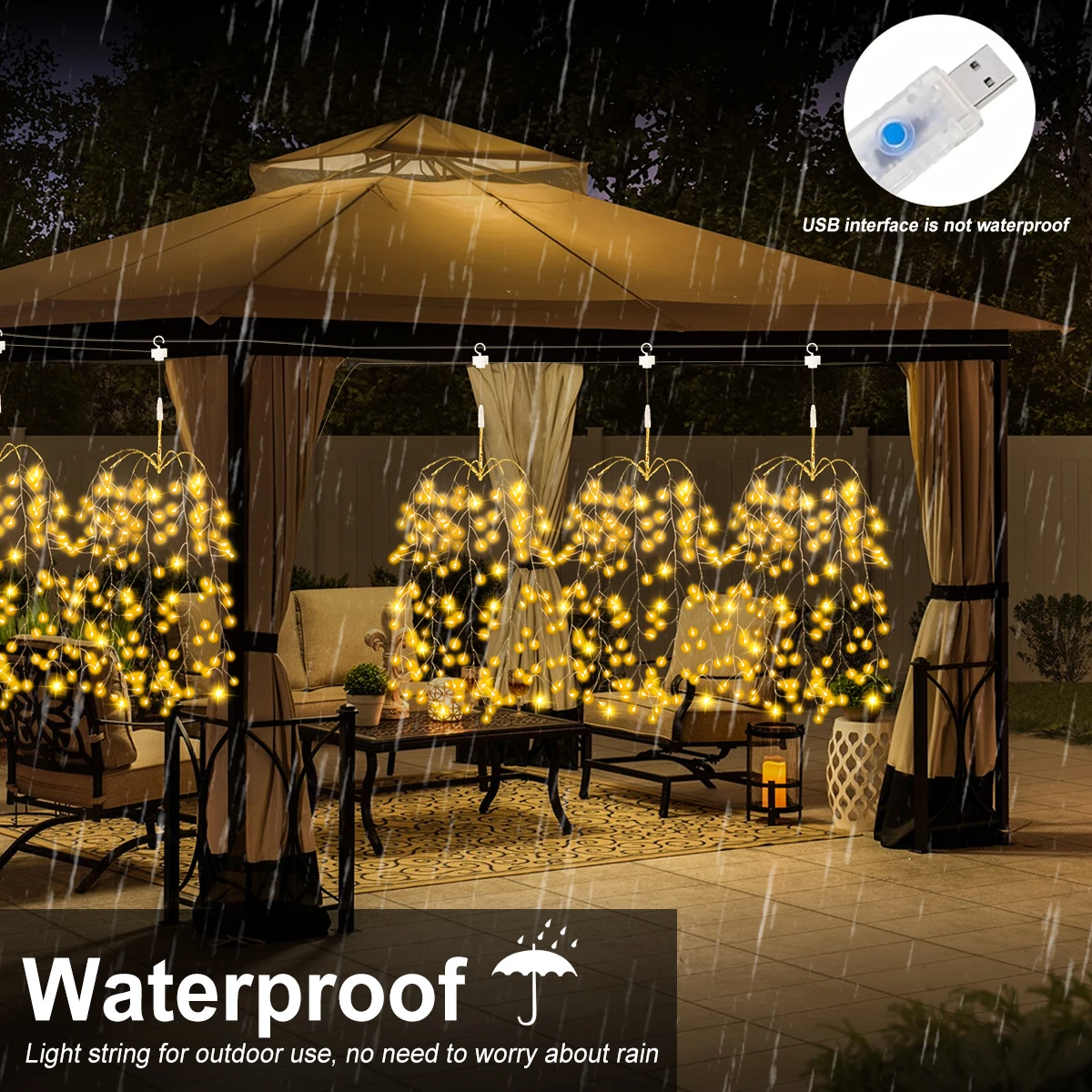 USB LED أضواء الألعاب النارية المعلقة حديقة في الهواء الطلق أضواء الجنية مقاوم للماء لحفلة الحديقة فناء شجرة زينة عيد الميلاد